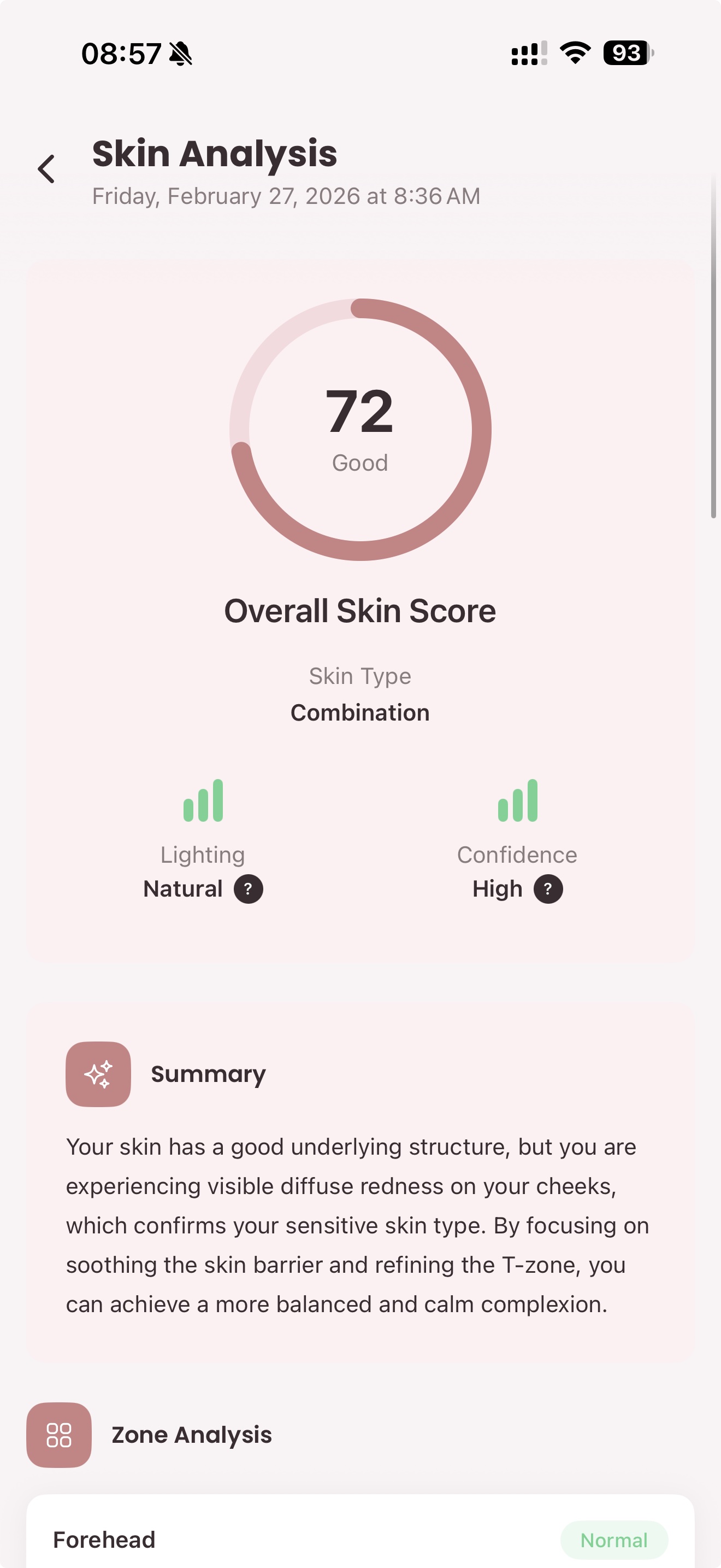 Cent Pur Cent Skin Analysis Screen